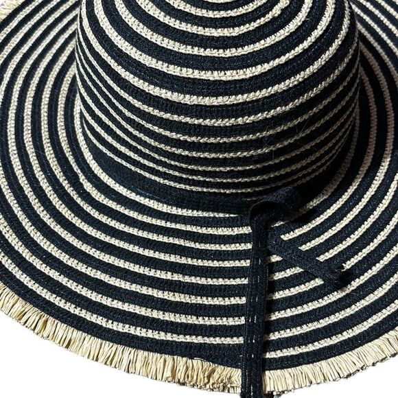 Women’s straw tan and black paper cotton sun hat summer hat - Picture 2 of 4